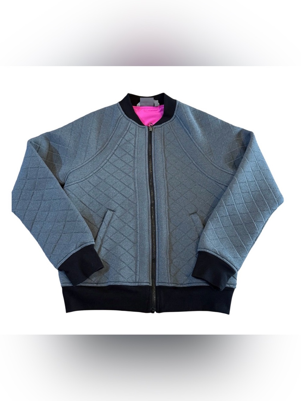 Athleta Infusion Quilted Bomber Jacket Women’s S Gray Pink Full Zip